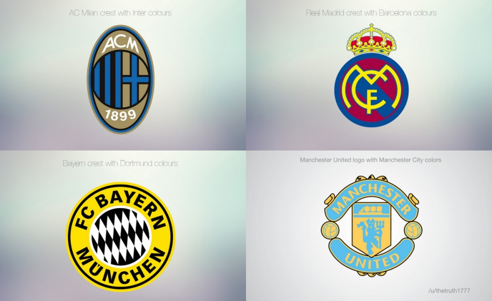 I loghi ufficiali delle squadre di calcio coi colori dei rivali